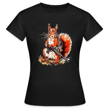 Eichhörnchen ist entschlossen und schwer bewaffnet - Frauen T-Shirt - Schwarz - Vorne - AI Model Female 172 dark (172cm)