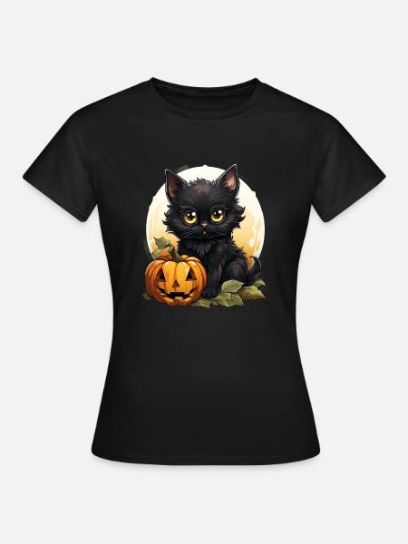 Black Cat Halloween Pumpkin - Cat - Frauen T-Shirt - Schwarz