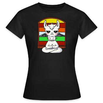 Lama macht Yoga vor dem Fenster - Frauen T-Shirt - Schwarz - Vorne - AI Model Female 172 dark (172cm)