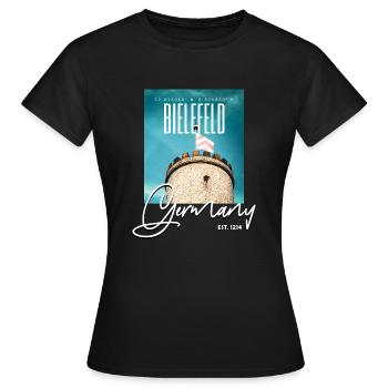 Bielefeld Shirt Sparrenburg Souvenir Koodinaten - Frauen T-Shirt - Schwarz - Vorne - AI Model Female 172 dark (172cm)