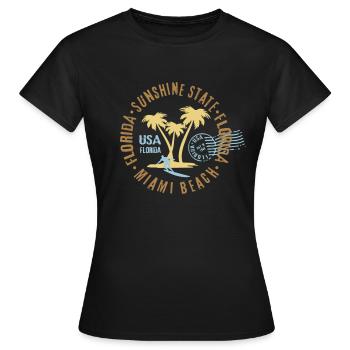 Miami Beach, Floride, palmiers, surf, timbre surfeur - T-shirt Femme - noir - Devant - AI Model Female 172 dark (172cm)