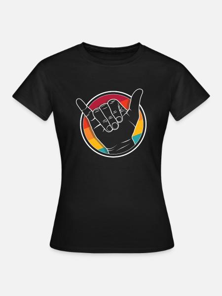 Hang ten / Vdub Greeting / Shaka wave - Aircooled - T-shirt Femme - noir