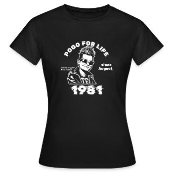44. Birthday Pogo for life since 08/1981 - Women's T-Shirt - black - Front - AI Model Female 172 dark (172cm)