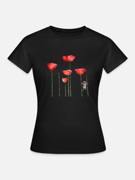 Maus Mohn Tier Sommer witzig frech - Frauen T-Shirt - Schwarz