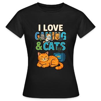 Jeux et chats combinés - T-shirt Femme - noir - Devant - AI Model Female 172 dark (172cm)