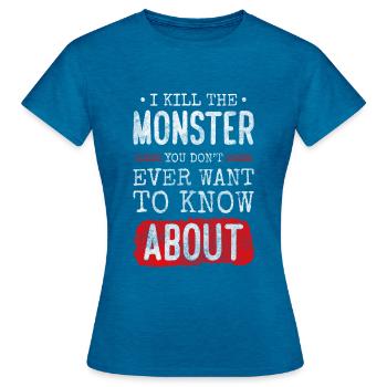 Horreur effrayante drôle - T-shirt Femme - bleu saphir antique chiné - Devant - AI Model Female 172 dark (172cm)