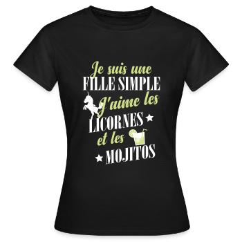 Licornes et Mojito - T-shirt Femme - noir - Devant - AI Model Female 172 dark (172cm)