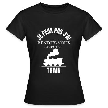 je peux pas j ai rendez vous avec le train - T-shirt Femme - noir - Devant - AI Model Female 172 dark (172cm)