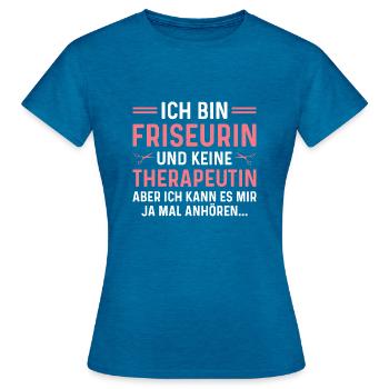 Friseursalon Humor Friseurschere Friseurin - Frauen T-Shirt - Antikblaues Saphir meliert - Vorne - AI Model Female 172 dark (172cm)