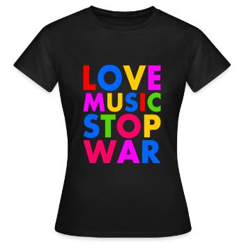 Love music stop war - T-shirt Femme - noir - Devant - AI Model Female 172 dark (172cm)