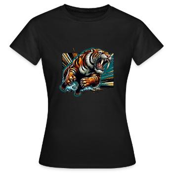 Säbelzahntiger Smilodon Eiszeit Raubtier Großkatze - Frauen T-Shirt - Schwarz - Vorne - AI Model Female 172 dark (172cm)