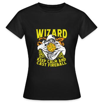 Un magicien lance une boule de feu - T-shirt Femme - noir - Devant - AI Model Female 172 dark (172cm)