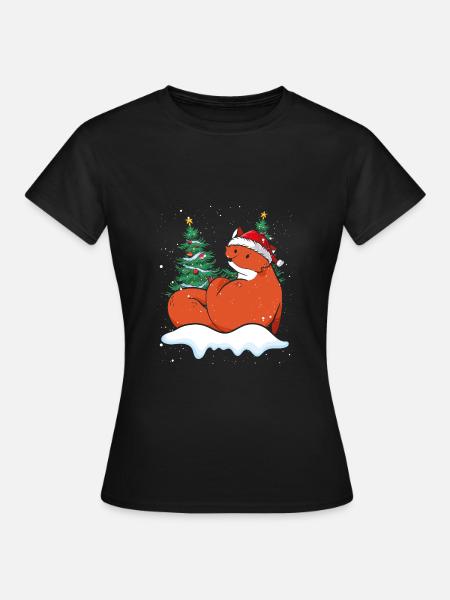 Weihnachtsfuchs Mit Weihnachtsmütze - Frauen T-Shirt - Schwarz