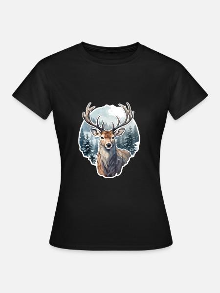 Winterzeit Hirsch - Frauen T-Shirt - Schwarz