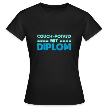 Couch-Potato Mit Diplom - Frauen T-Shirt - Schwarz - Vorne - AI Model Female 172 dark (172cm)
