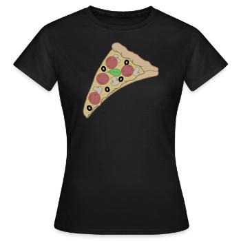 A slice of pizza with smiling slices of salami - Women's T-Shirt - black - Front - AI Model Female 172 dark (172cm)