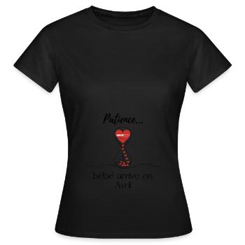 Annonce grossesse. Patience bébé arrive en Avril - T-shirt Femme - noir - Devant - AI Model Female 172 dark (172cm)