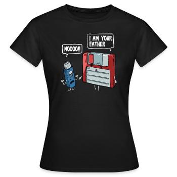 Floppy & USB Stick Gift for Computer Nerds - Women's T-Shirt - black - Front - AI Model Female 172 dark (172cm)