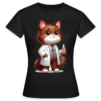 Cute Cat Scientist - Frauen T-Shirt - Schwarz - Vorne - AI Model Female 172 dark (172cm)