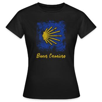 Buen Camino Jakobsweg - Pilgertour - Santiago - Frauen T-Shirt - Schwarz - Vorne - AI Model Female 172 dark (172cm)