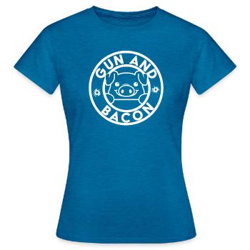 Gun and Bacon - Humor - Sport shooting - Shooter - Women's T-Shirt - antique blue sapphire heather - Front - AI Model Female 172 dark (172cm)