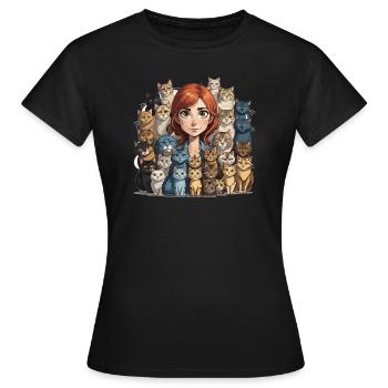Katzenfrau - Frauen T-Shirt - Schwarz - Vorne - AI Model Female 172 dark (172cm)