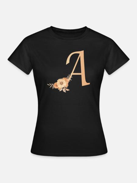 Buchstabe A mit Blumen - Frauen T-Shirt - Schwarz