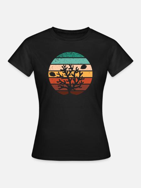 Retro SPS Koralle mit Fische - Frauen T-Shirt - Schwarz