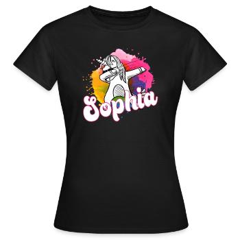 SOPHIA - Beautiful name with dabbing unicorn - Women's T-Shirt - black - Front - AI Model Female 172 dark (172cm)