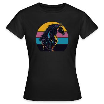 Cheval étalon Coucher de soleil - T-shirt Femme - noir - Devant - AI Model Female 172 dark (172cm)