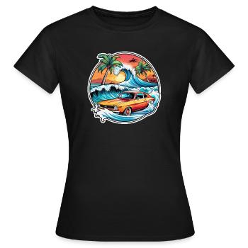 Surfen Strand Palme Sonnenschein Urlaub - Frauen T-Shirt - Schwarz - Vorne - AI Model Female 172 dark (172cm)