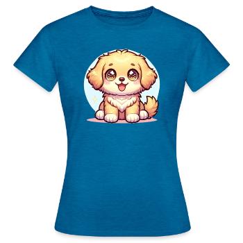 Illustration numérique de mignon extra kawaii doré - T-shirt Femme - bleu saphir antique chiné - Devant - AI Model Female 172 dark (172cm)