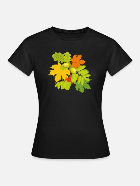 Herbststrauß aus Eicheln, Ahornblättern und Vogelbeeren - Frauen T-Shirt - Schwarz