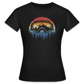 Snowboard avec montagnes et coucher de soleil vintage - T-shirt Femme - noir - Devant - AI Model Female 172 dark (172cm)