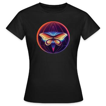 Signe papillon rtro sur le globe terrestre - T-shirt Femme - noir - Devant - AI Model Female 172 dark (172cm)
