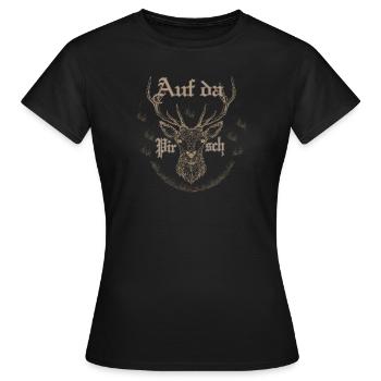 Hirsch Trachtenshirt Pirsch Alm Jäger Berg Wald - Frauen T-Shirt - Schwarz - Vorne - AI Model Female 172 dark (172cm)