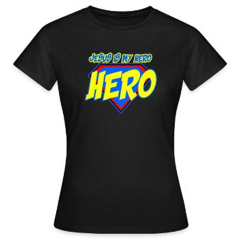 Jésus est mon héros, chrétien pour les enfants - T-shirt Femme - noir - Devant - AI Model Female 172 dark (172cm)