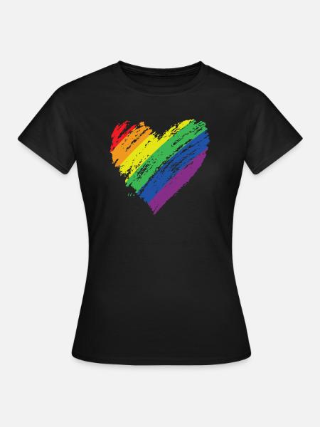 LGBT Regenbogen Schwul Herz Homosexualität - Frauen T-Shirt - Schwarz