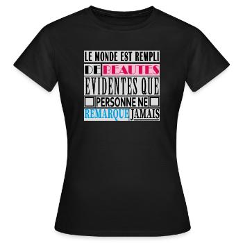 BEAUTES-Citation sur les beautés - T-shirt Femme - noir - Devant - AI Model Female 172 dark (172cm)