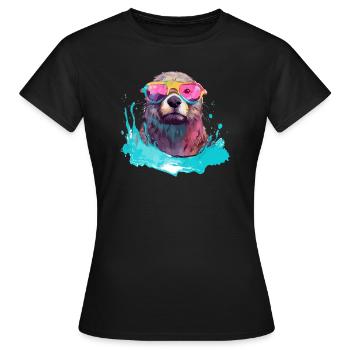 Nini der bebrillte Otter - Frauen T-Shirt - Schwarz - Vorne - AI Model Female 172 dark (172cm)