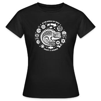 In The World of Tech Adapt or Update - Women's T-Shirt - black - Front - AI Model Female 172 dark (172cm)