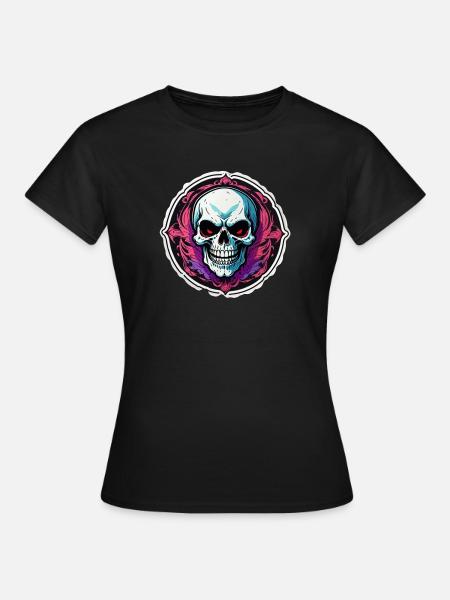 crane - squelette - tete de mort - casque de moto - T-shirt Femme - noir