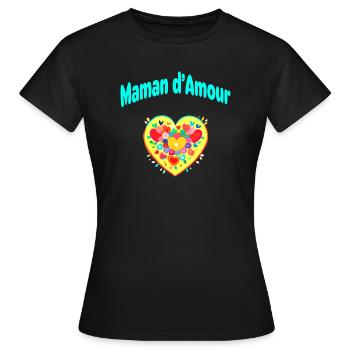 Maman d'Amour message d'amour bleu pour les mères - T-shirt Femme - noir - Devant - AI Model Female 172 dark (172cm)