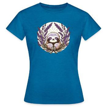 Lavender Sloth - Women's T-Shirt - antique blue sapphire heather - Front - AI Model Female 172 dark (172cm)