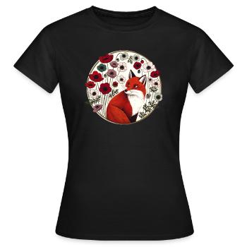 Renard roux rétro - T-shirt Femme - noir - Devant - AI Model Female 172 dark (172cm)