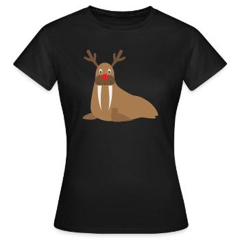 Walross Rudi mit der Roten Nase Rudolf Rentier - Frauen T-Shirt - Schwarz - Vorne - AI Model Female 172 dark (172cm)