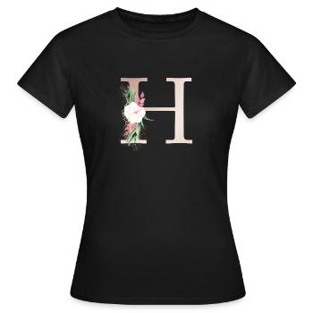 Personalisierbar Monogramm H Floral - Frauen T-Shirt - Schwarz - Vorne - AI Model Female 172 dark (172cm)