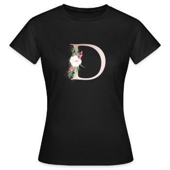 Personalisierbar Monogramm D Floral - Frauen T-Shirt - Schwarz - Vorne - AI Model Female 172 dark (172cm)