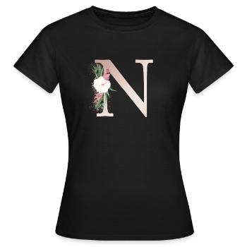 Personalisierbar Monogramm N Floral - Frauen T-Shirt - Schwarz - Vorne - AI Model Female 172 dark (172cm)