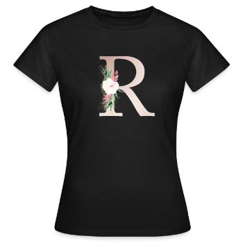 Personalisierbar Monogramm R Floral - Frauen T-Shirt - Schwarz - Vorne - AI Model Female 172 dark (172cm)